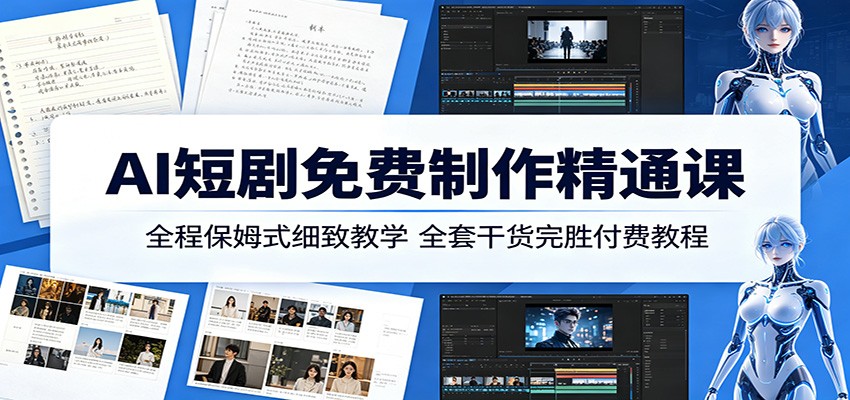 AI短剧免费制作精通课：全程保姆式细致教学，全套干货完胜付费教程-百川聊项目