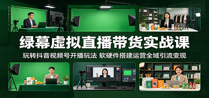 绿幕虚拟直播带货实战课：玩转抖音视频号开播玩法，软硬件搭建运营全域引流变现-百川聊项目