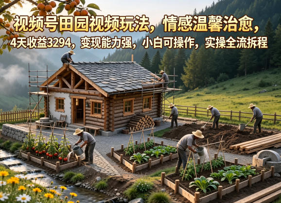 视频号田园视频玩法，情感温馨治愈，4天收益3294，变现能力强，小白可操作，实操全流程拆解-百川聊项目