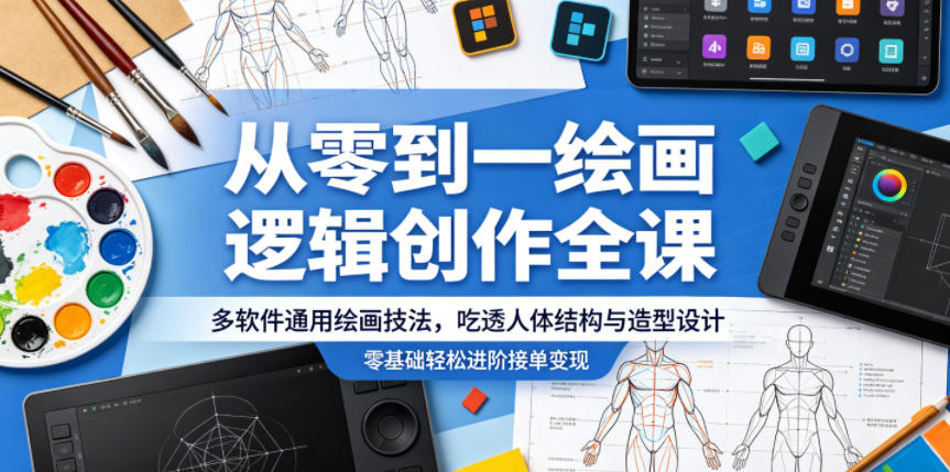 从零到一绘画逻辑创作全课，多软件通用绘画技法，吃透人体结构与造型设计，零基础轻松进阶接单变现-百川聊项目