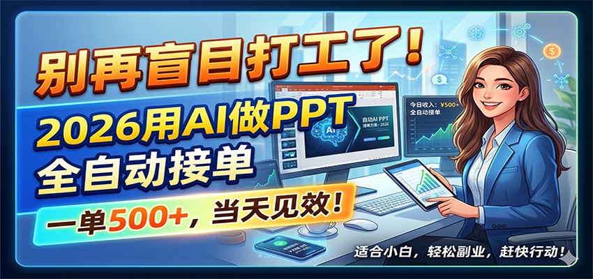 别再盲目打工了！2026用AI做PPT全自动接单，一单5张+，当天见效！-百川聊项目
