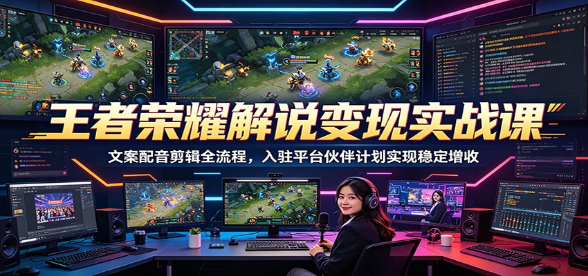 王者荣耀解说变现实战课：文案配音剪辑全流程，入驻平台伙伴计划实现稳定增收-百川聊项目