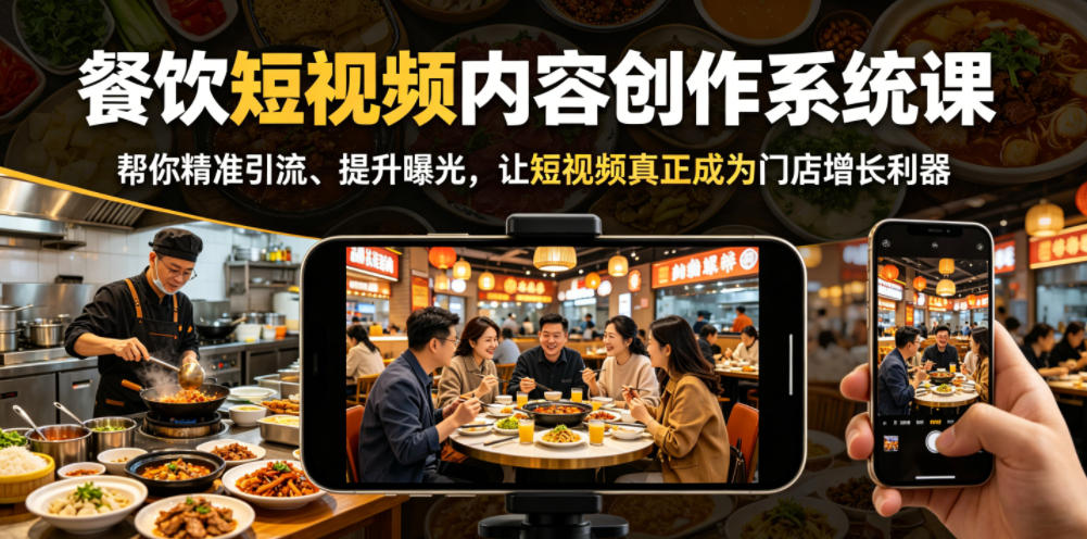餐饮短视频内容创作系统课，帮你精准引流、提升曝光，让短视频真正成为门店增长利器-百川聊项目