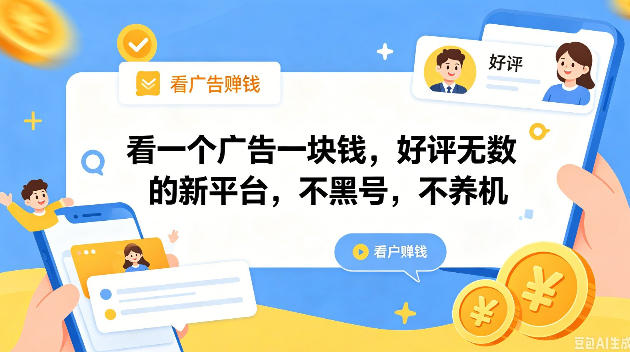 看一个广告一块钱，好评无数的新平台，不黑号，不养机，一撸几十块钱还是不错的【揭秘】-百川聊项目