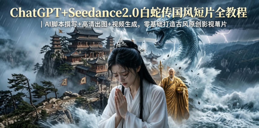 ChatGPT+Seedance2.0白蛇传国风短片全教程｜AI脚本撰写+高清出图+视频生成，零基础打造古风原创影视短片-百川聊项目