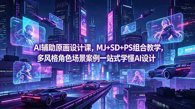 AI辅助原画设计课，MJ+SD+PS组合教学，多风格角色场景案例一站式学懂AI设计-百川聊项目
