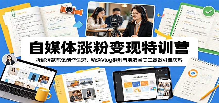 自媒体涨粉变现特训营：拆解爆款笔记创作诀窍，精通Vlog摄制与朋友圈美工高效引流获客-百川聊项目