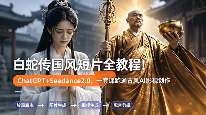 白蛇传-国风短片全教程！ChatGPT+Seedance2.0，一套课跑通古风AI影视创作-百川聊项目