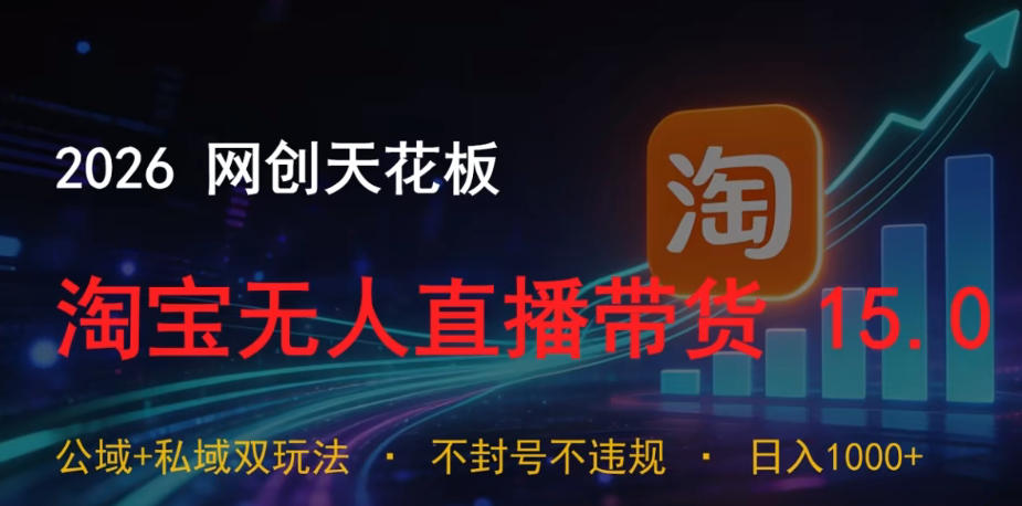 2026网创天花板,淘宝无人直播带货15.0,公域+私域双玩法,日入1k+,不违规不封号【揭秘】-百川聊项目