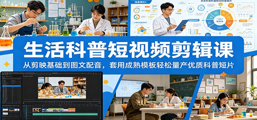 生活科普短视频剪辑课：从剪映基础到图文配音，套用成熟模板轻松量产优质科普短片-百川聊项目