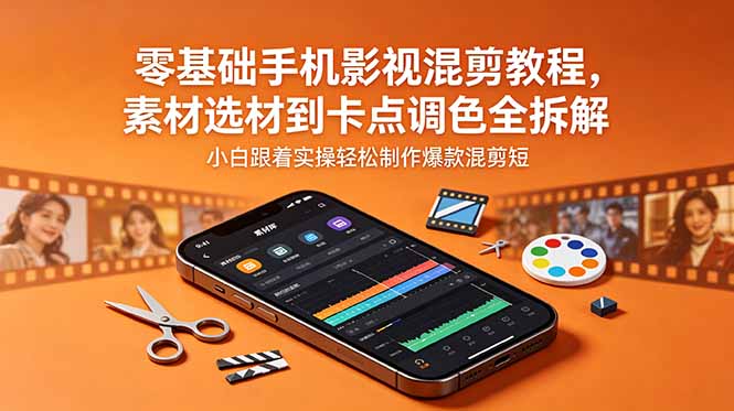 零基础手机影视混剪教程，素材选材到卡点调色全拆解，小白跟着实操轻松制作爆款混剪短片-百川聊项目