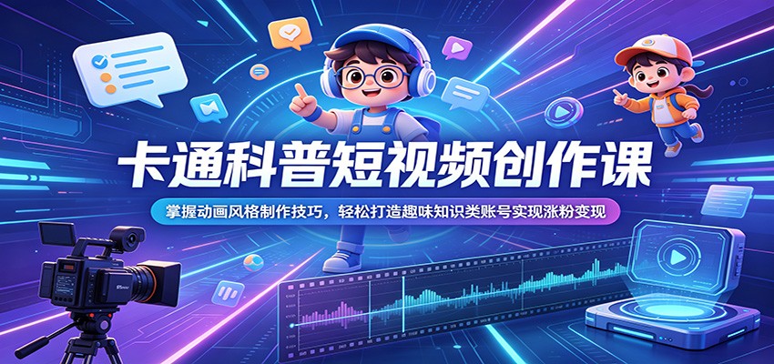 卡通科普短视频创作课：掌握动画风格制作技巧，轻松打造趣味知识类账号实现涨粉变现-百川聊项目
