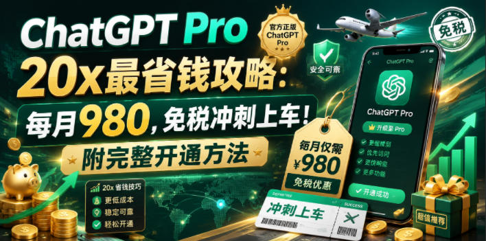 ChatGPT Pro 20x最省钱攻略：每月980，免税冲刺上车！附完整开通方法【文档】-百川聊项目