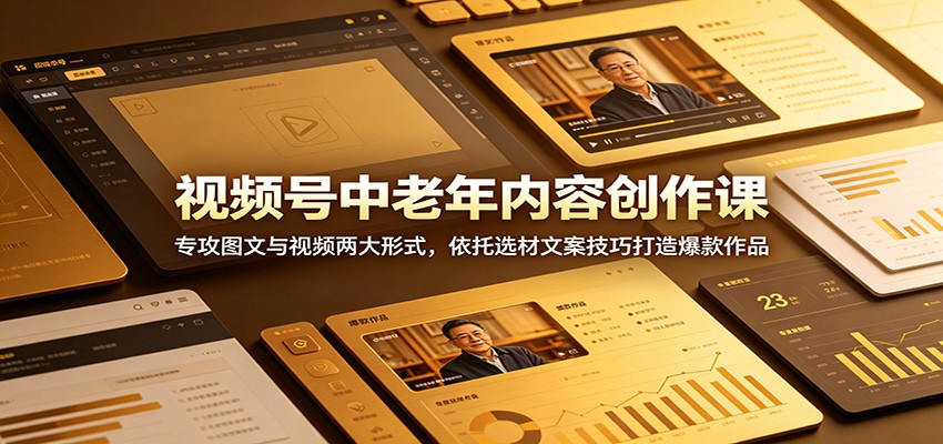 视频号中老年内容创作课:专攻图文与视频两大形式,依托选材文案技巧打造爆款作品-百川聊项目