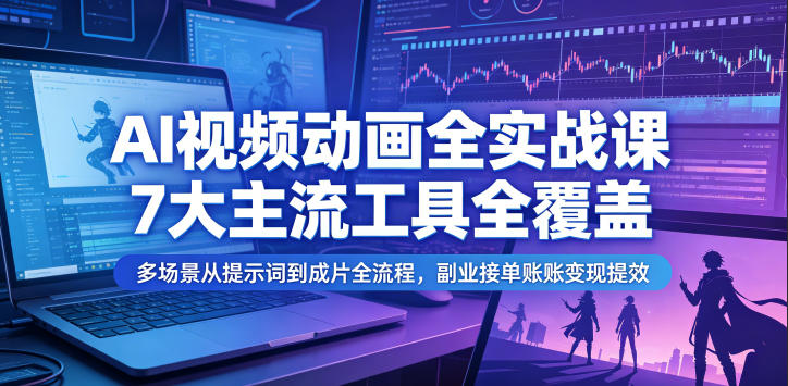 AI视频动画全实战课，7大主流工具全覆盖，多场景从提示词到成片全流程，副业接单账号变现提效-百川聊项目