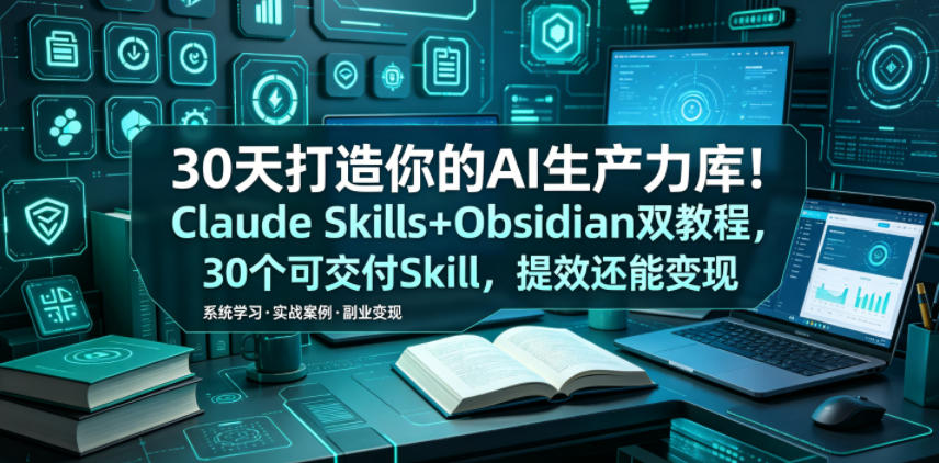 30天打造你的AI生产力库！Claude Skills+Obsidian 双教程，30 个可交付 Skill，提效还能变现-百川聊项目