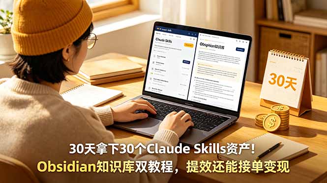 30天拿下30个Claude Skills资产!Obsidian知识库双教程,提效还能接单变现-百川聊项目