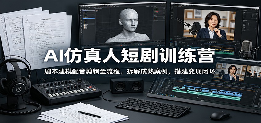 AI仿真人短剧训练营:剧本建模配音剪辑全流程,拆解成熟案例,搭建变现闭环-百川聊项目