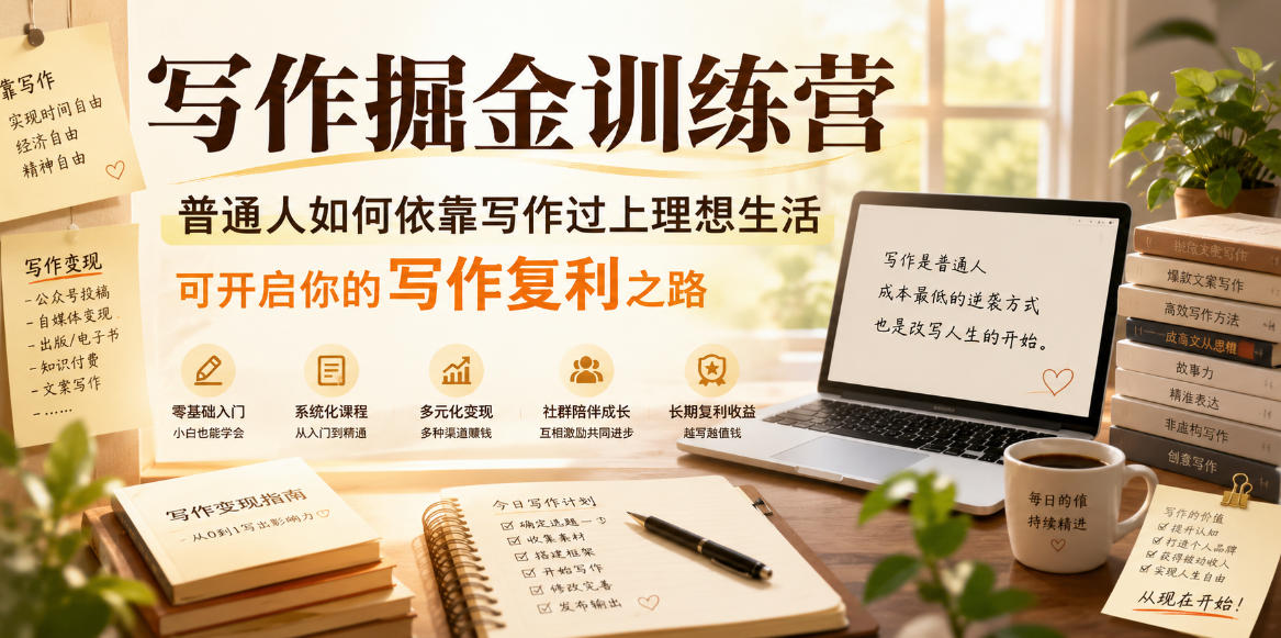写作掘金训练营，普通人如何依靠写作过上理想生活，可开启你的写作复利之路(更新6月)-百川聊项目