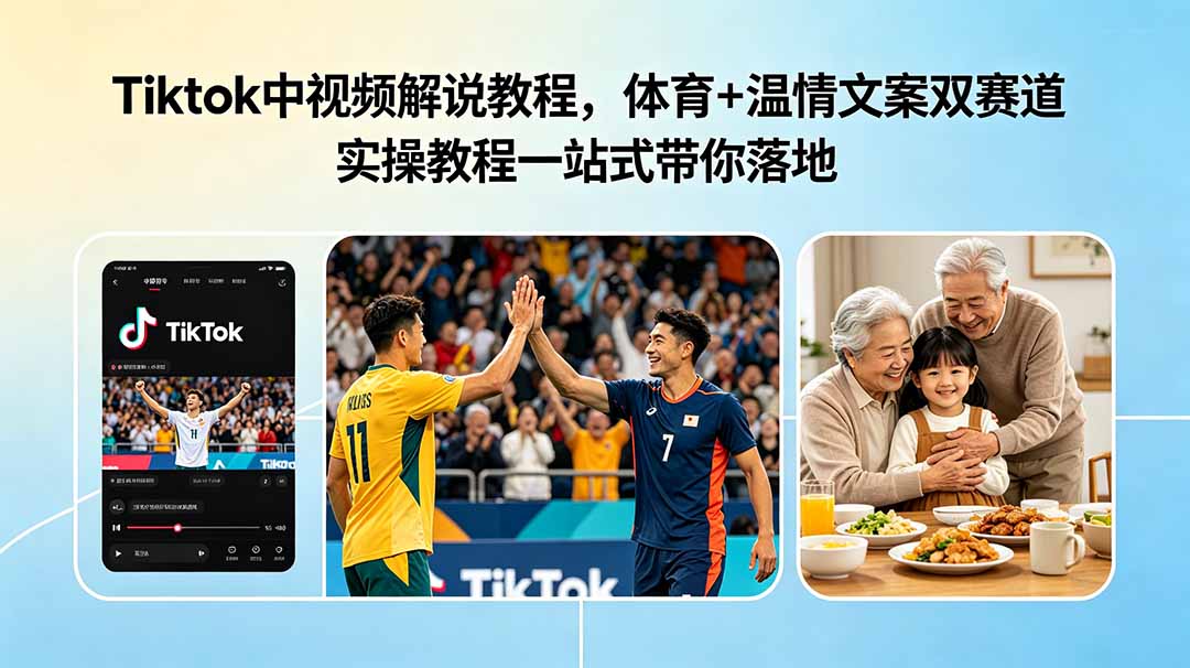 Tiktok中视频解说教程，体育+温情文案双赛道实操教程一站式带你落地-百川聊项目