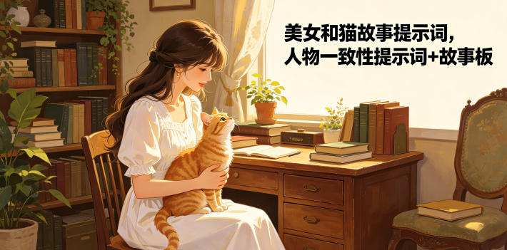 美女和猫故事提示词，人物一致性提示词+故事板-百川聊项目