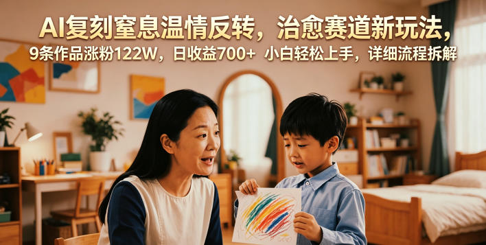 AI复刻窒息温情反转，治愈赛道新玩法，9条作品涨粉122W，日收益700+ 小白轻松上手，详细流程拆解-百川聊项目