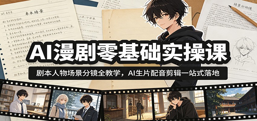 AI漫剧零基础实操课：剧本人物场景分镜全教学，AI生片配音剪辑一站式落地-百川聊项目