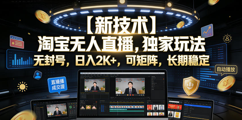 【新技术】淘宝无人直播，独家玩法，无封号，日入2K+，可矩阵，长期稳定【揭秘】-百川聊项目