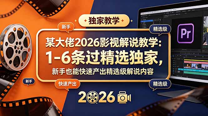 某大佬2026影视解说教学：1-6条过精选独家，新手也能快速产出精选级解说内容-百川聊项目