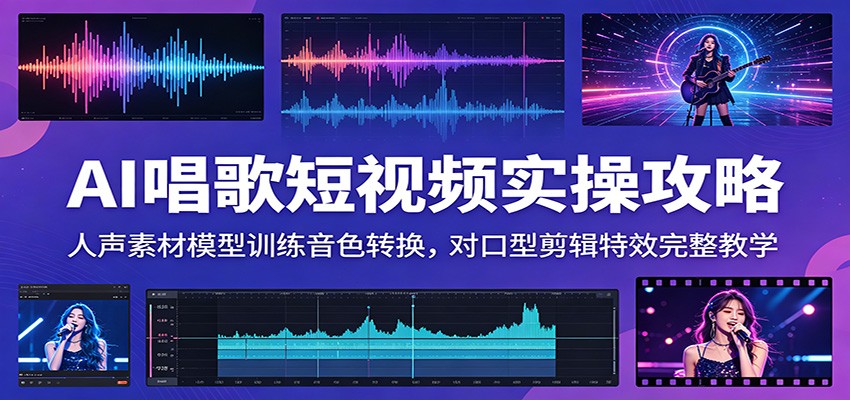 AI唱歌短视频实操攻略：人声素材模型训练音色转换，对口型剪辑特效完整教学-百川聊项目