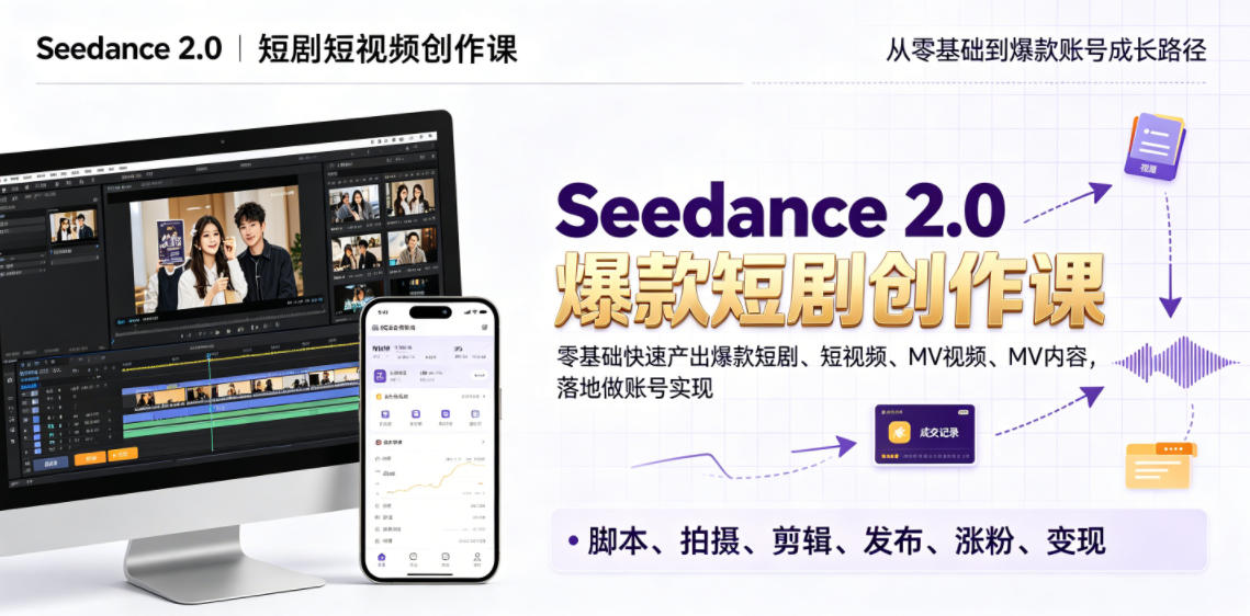 Seedance 2.0短剧短视频创作课，零基础快速产出爆款短剧、短视频、MV内容，落地做账号实现变现-百川聊项目