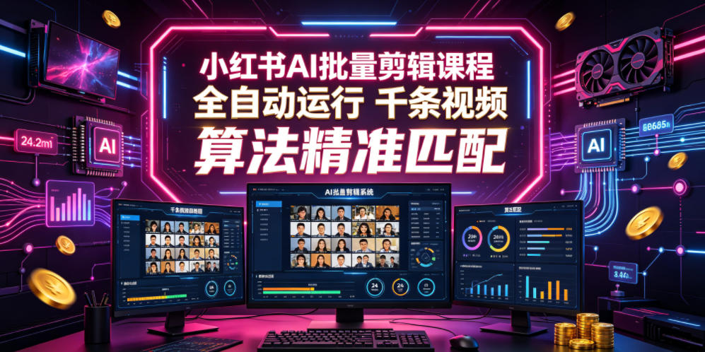 小红书AI批量剪辑课程，24小时全自动运行，解放双手专注运营，千条视频批量处理，小红书算法精准匹配-百川聊项目