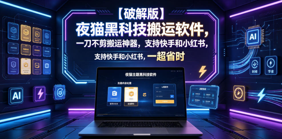 【破解版】夜猫黑科技搬运软件，一刀不剪搬运神器，支持快手和小红书，一键搬运超省时！-百川聊项目