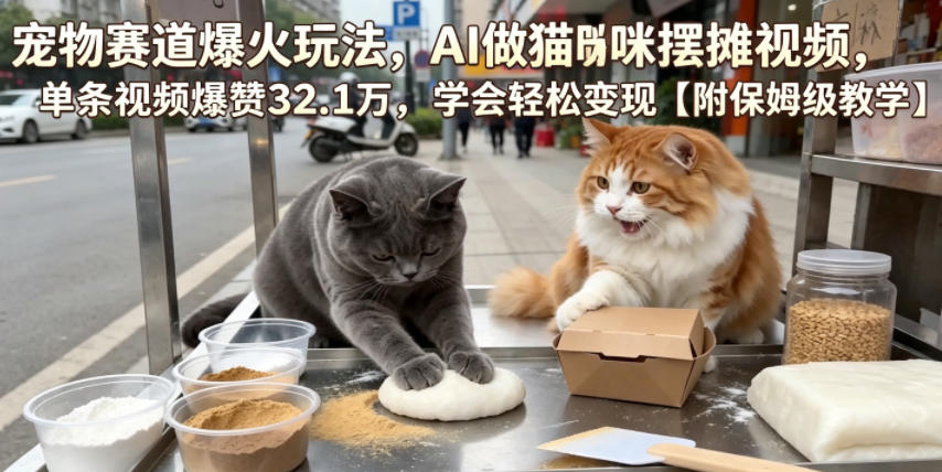 宠物赛道爆火玩法，AI做猫咪摆摊视频，单条视频爆赞32.1万，学会轻松变现【附保姆级教学】-百川聊项目
