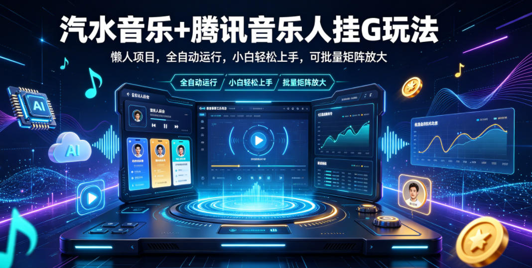 汽水音乐+腾讯音乐人挂G玩法，懒人项目，全自动运行，小白轻松上手，可批量矩阵放大【揭秘】-百川聊项目