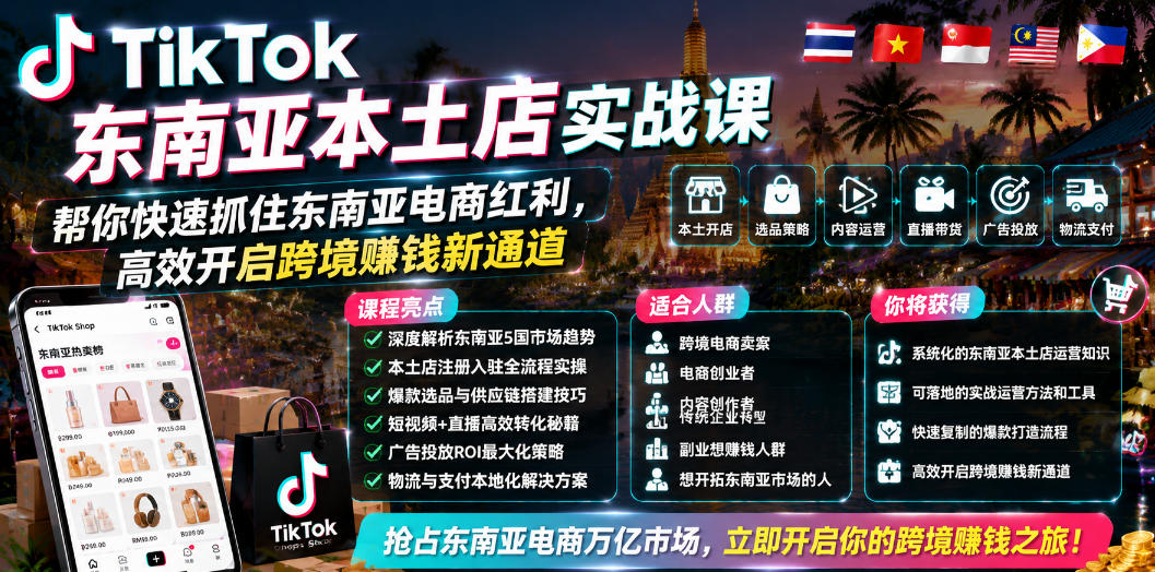 TikTok东南亚本土店实战课，帮你快速抓住东南亚电商红利，高效开启跨境賺钱新通道-百川聊项目