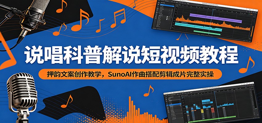 说唱科普解说短视频教程：押韵文案创作教学，SunoAI作曲搭配剪辑成片完整实操-百川聊项目