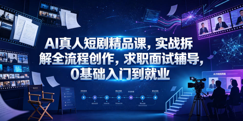 AI真人短剧精品课，实战拆解全流程创作，求职面试辅导，0基础入门到就业-百川聊项目