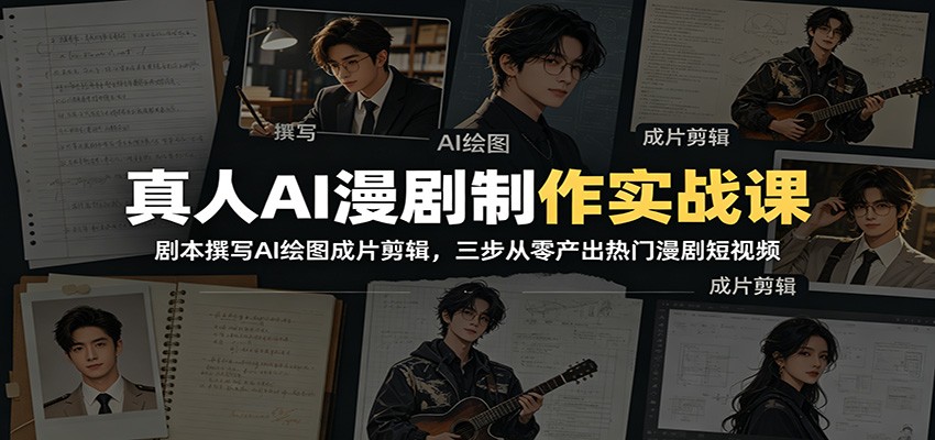 真人AI漫剧制作实战课：剧本撰写AI绘图成片剪辑，三步从零产出热门漫剧短视频-百川聊项目