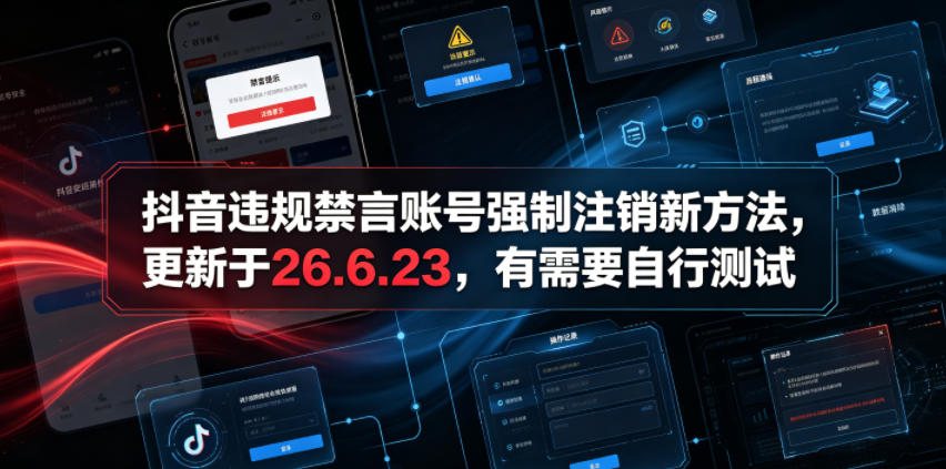 抖音违规禁言账号强制注销新方法，更新于26.6.23，有需要自行测试-百川聊项目