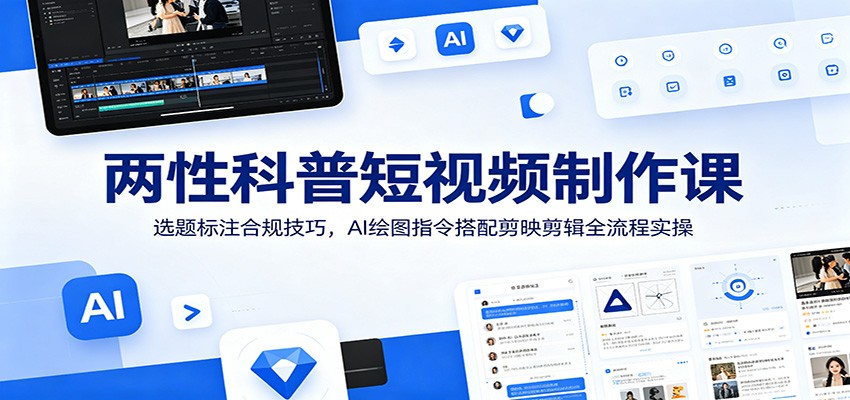 两性科普短视频制作课：选题标注合规技巧，AI绘图指令搭配剪映剪辑全流程实操-百川聊项目