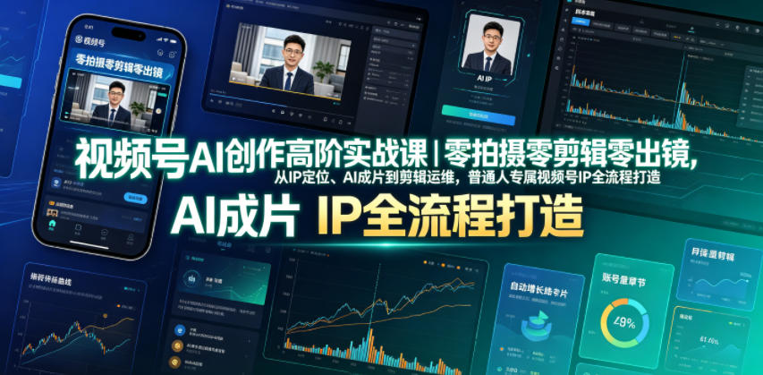 视频号AI创作高阶实战课｜零拍摄零剪辑零出镜，从IP定位、AI成片到剪辑运维，普通人专属视频号IP全流程打造-百川聊项目