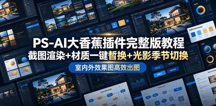 PS-AI大香蕉插件完整版教程，截图渲染+材质一键替换+光影季节切换，室内外效果图高效出图高阶课程-百川聊项目