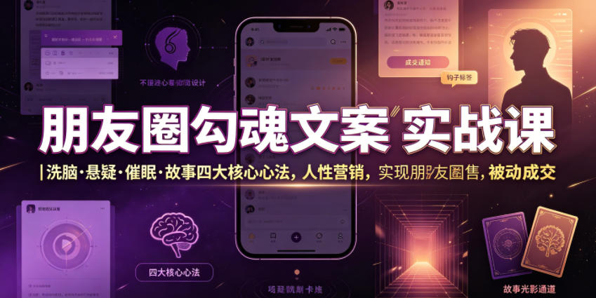 朋友圈勾魂文案实战课｜洗脑·悬疑·催眠·故事四大核心心法，吃透人性营销，实现朋友圈不销而售被动成交-百川聊项目