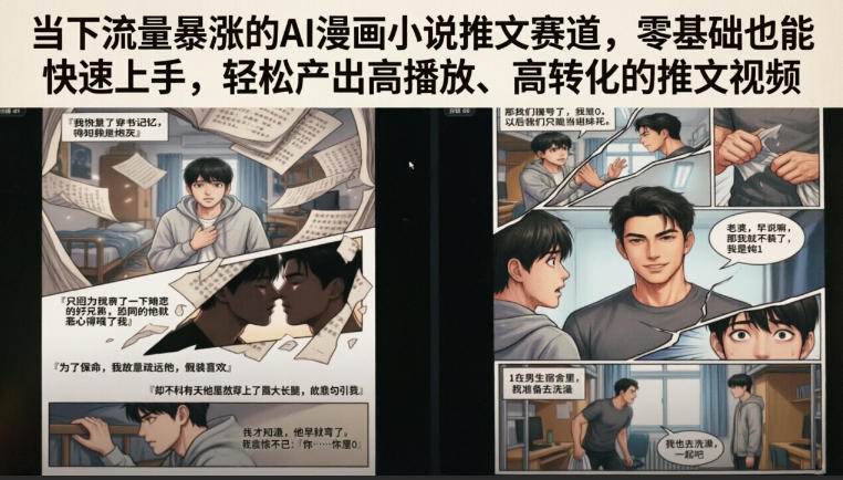 当下流量暴涨的AI漫画小说推文赛道，零基础也能快速上手，轻松产出高播放、高转化的推文视频-百川聊项目