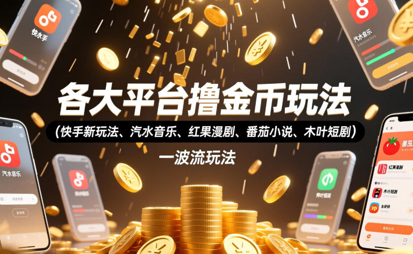 各大平台撸金币玩法(快手新玩法、汽水音乐、红果漫剧、番茄小说、木叶短剧)，一波流玩法(收费398元的教程)-百川聊项目