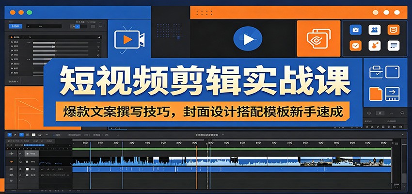 短视频剪辑实战课：爆款文案撰写技巧，封面设计搭配模板新手速成-百川聊项目