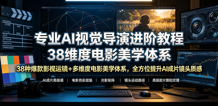 专业AI视觉导演进阶教程，38种爆款影视运镜+多维度电影美学体系，全方位提升AI成片高级感与镜头质感-百川聊项目