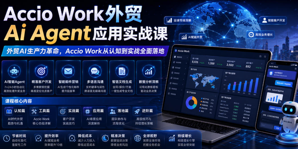 Accio Work外贸Ai Agent应用实战课，外贸AI生产力革命，Accio Work从认知到实战全面落地-百川聊项目