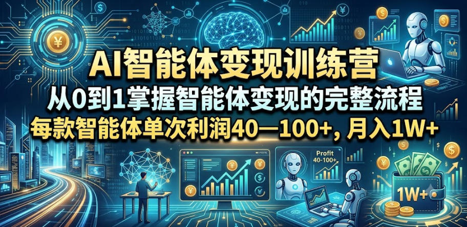 AI智能体变现训练营，从0到1掌握智能体变现的完整流程，每款智能体单次利润40—100+，月入1W+-百川聊项目